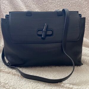 Gucci Black Leather Bamboo with top Handle and long strap.(Vintage)